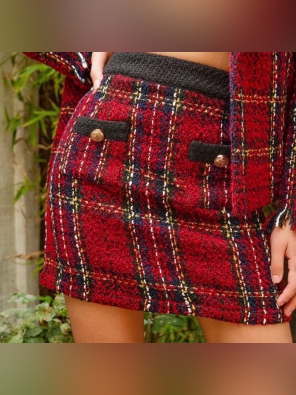 ZARA • Red/Black Tartan Plaid Tweed Mini Skirt, XS - Picture 15 of 16